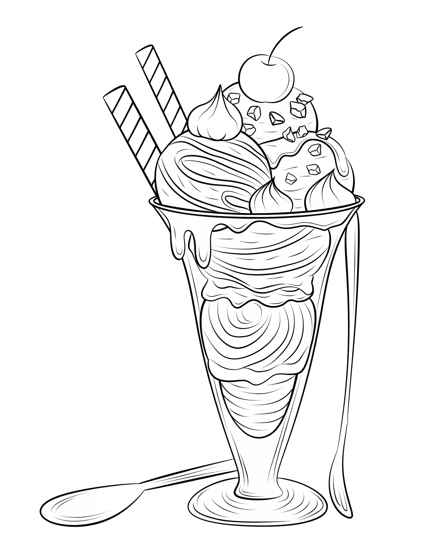 Coupe Glacée Sundae Généreuse, Coloriage pâtisserie à imprimer gratuitement